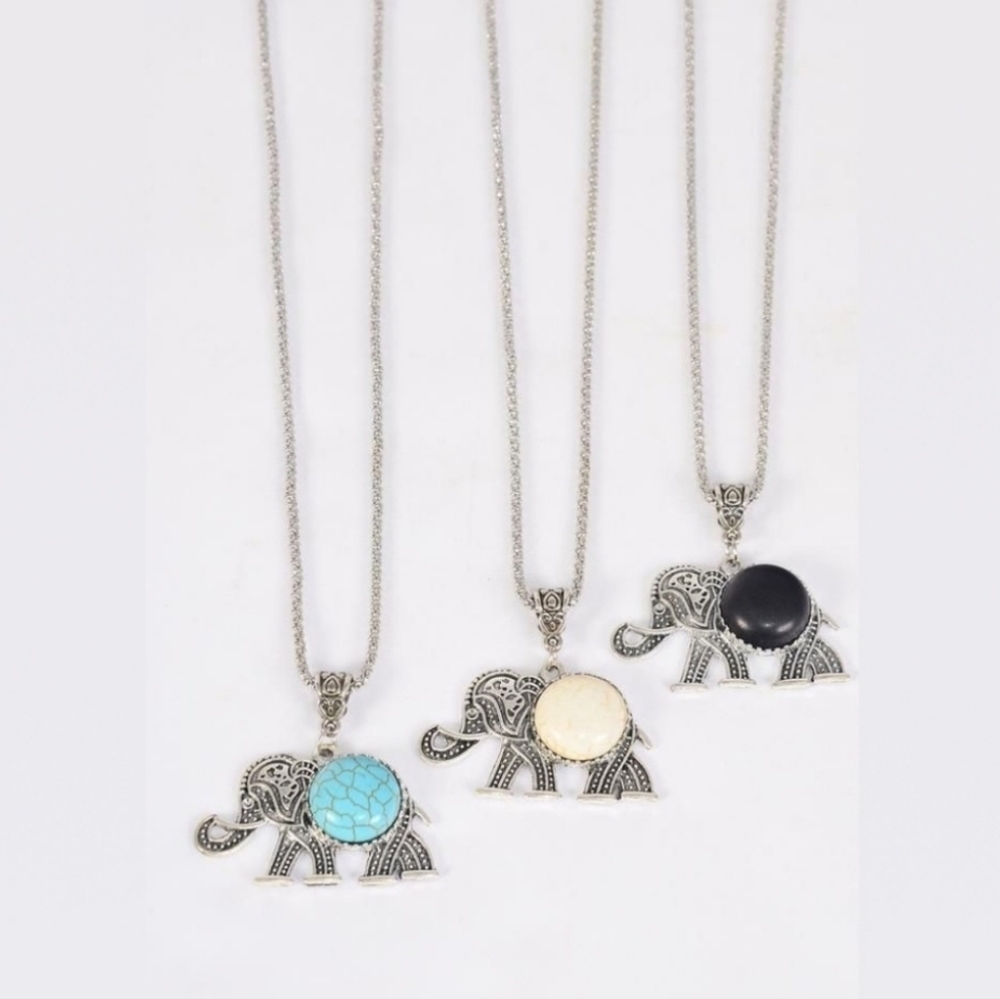 📣 White Turquoise Silverstone Elephant 🐘 Semiprecious Stone Gem Necklace 😍🎁 - Picture 3 of 3